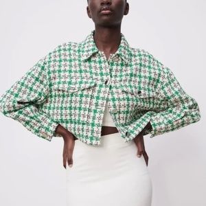 Zara Cropped Plaid Jacket, Size S